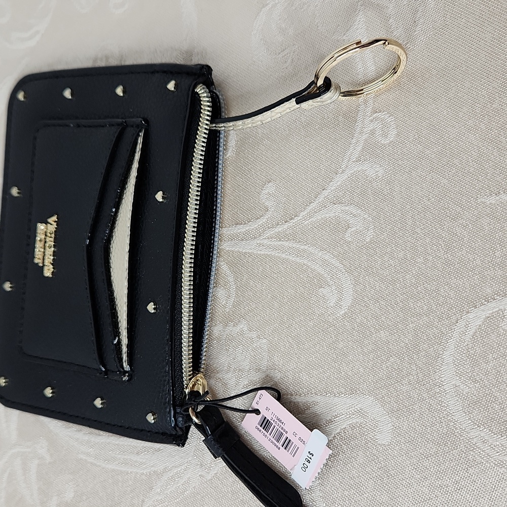 Victoria's Secret small wristlet key holder coin purse black gold heart studded - Picture 3 of 5
